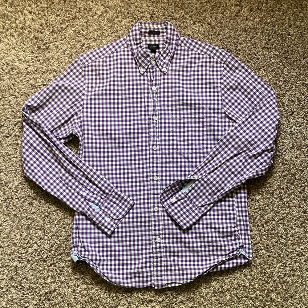 Purple Casual Button Down Shirt with Checkered Pattern